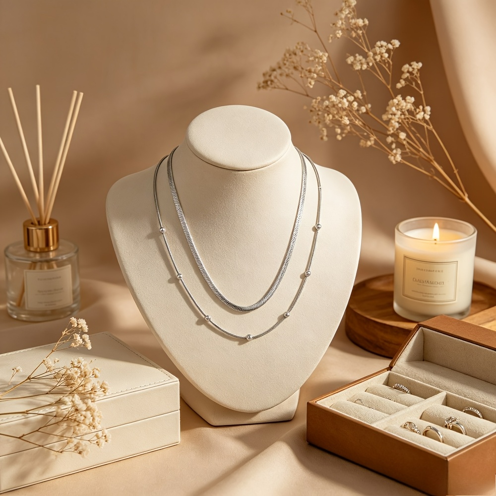 3-Layer Stackable Snake Bone Bead Necklace, Gift for Her